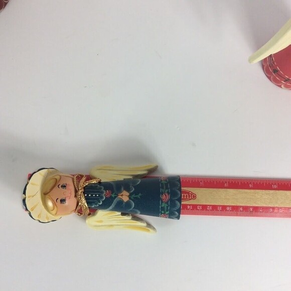 Wood Angel Vintage Hand Painted Folk Art Artist Signed Dated Figurine Set of 3 - Picture 7 of 9